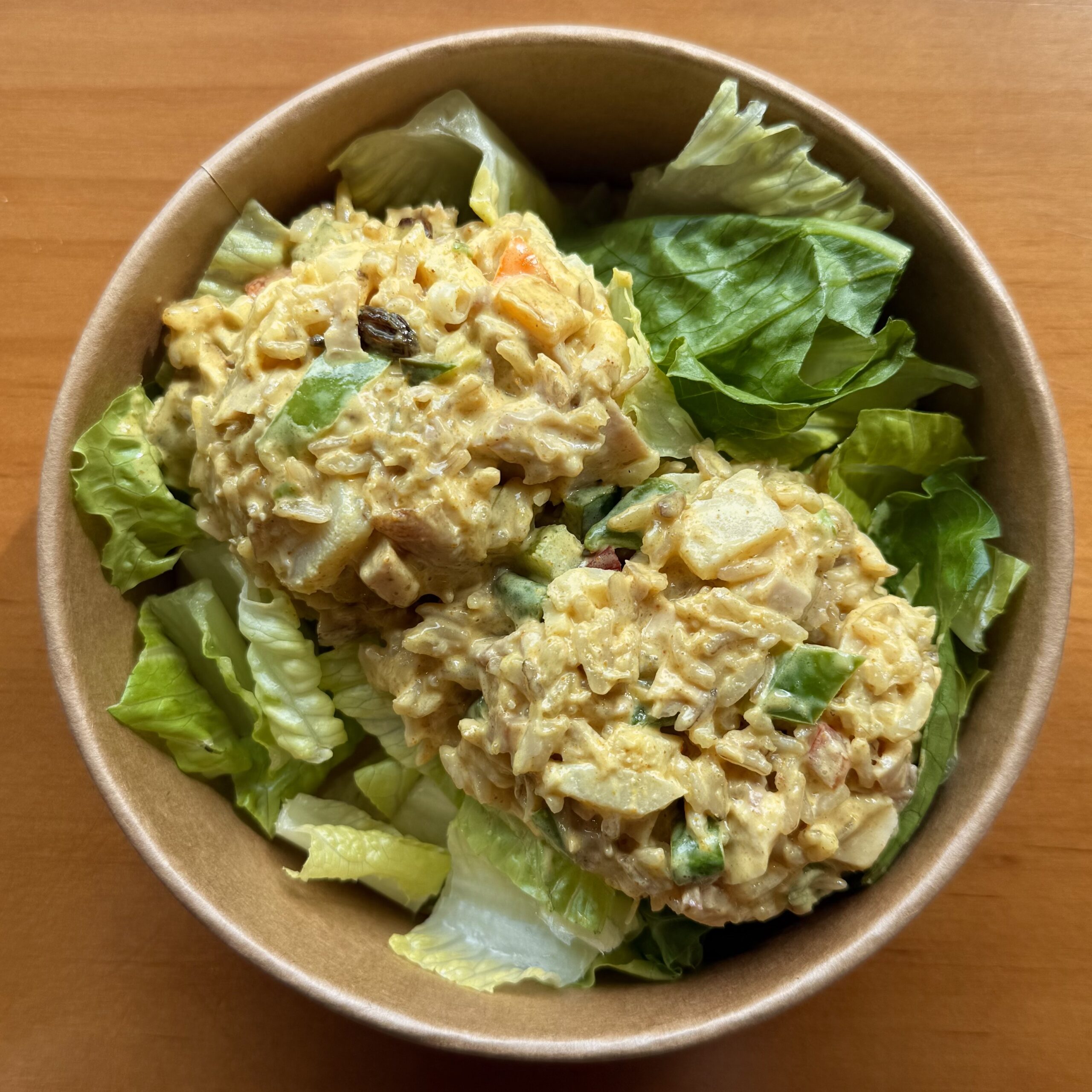 curried chicken salad on greens