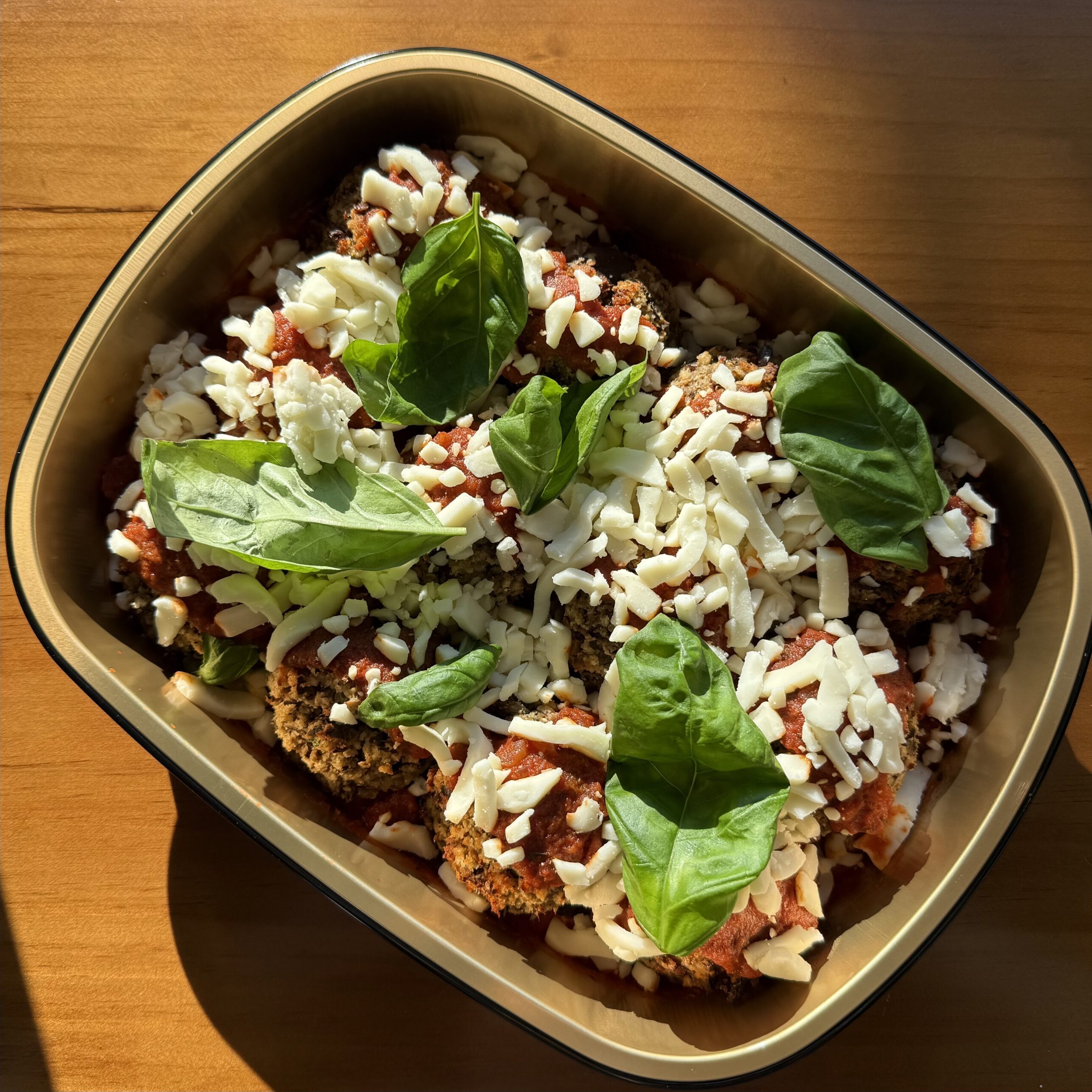 eggplant meatballs with marinara and mozzarella