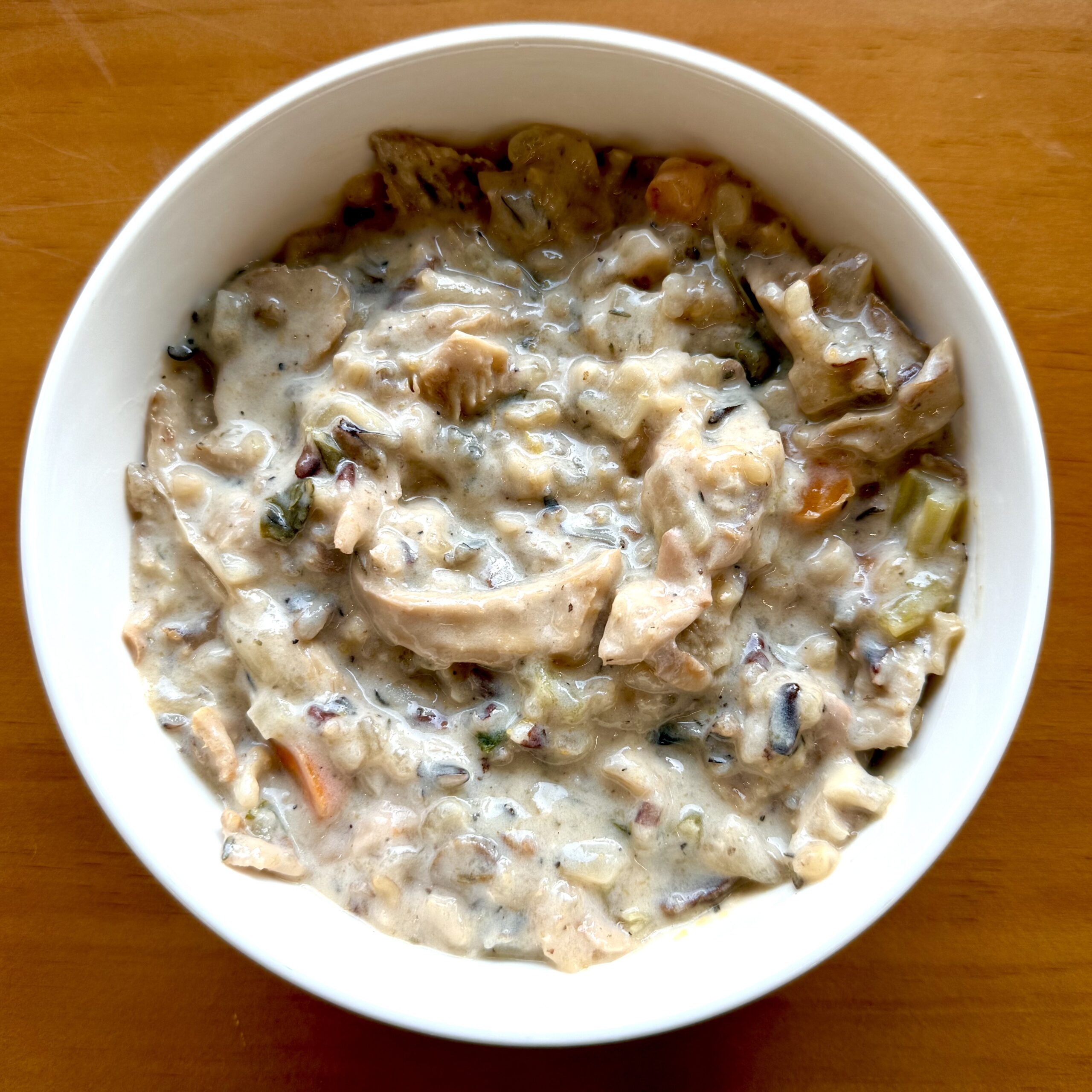 creamy mushroom soup with wild rice and vegetables
