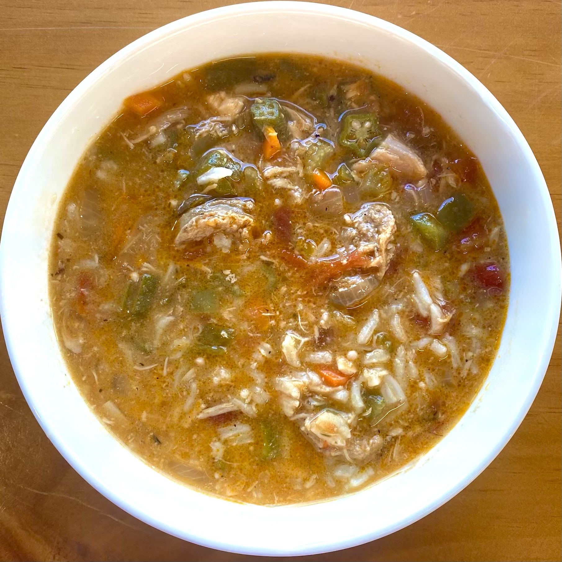 sausage gumbo with rice, okra and chicken