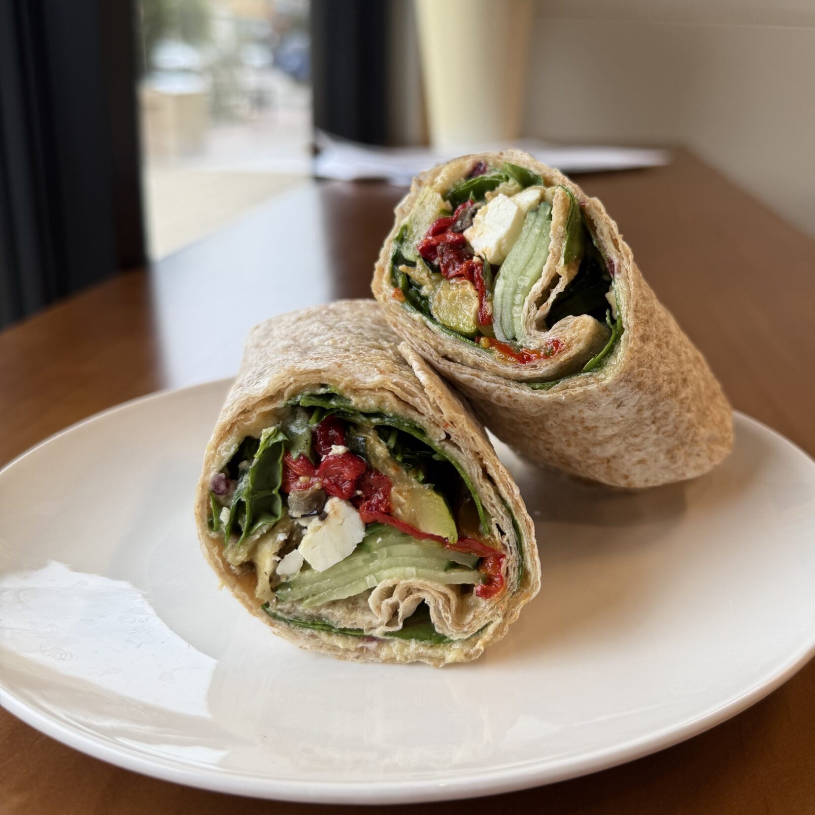 wrap with roasted vegetables and feta cheese