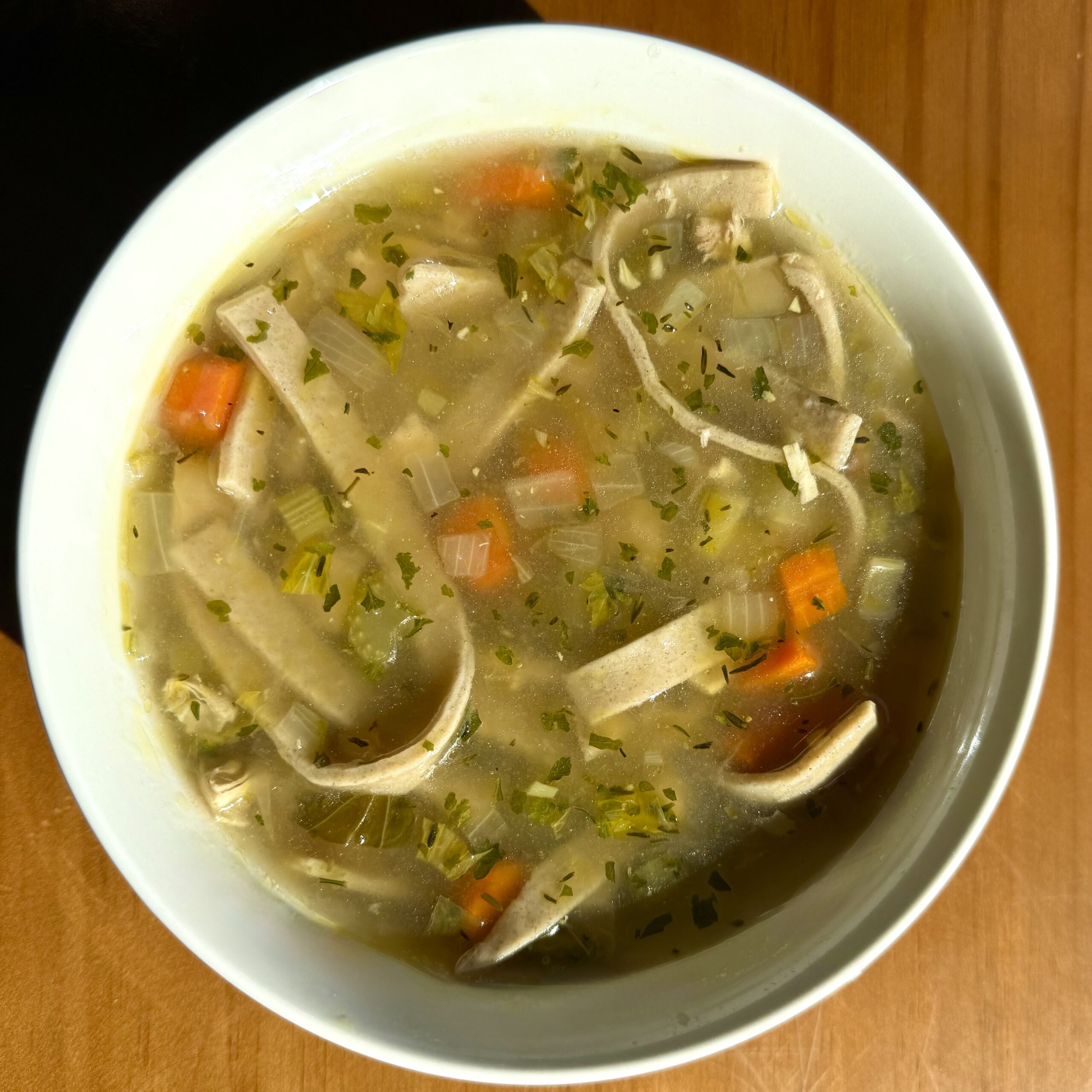 chicken noodle soup with carrots and celery