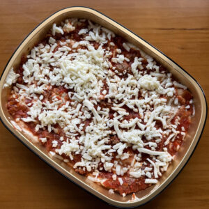 meat lasagna with marinara and cheese