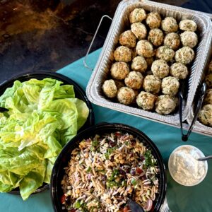lettuce cups with orzo salad and turkey meatballs