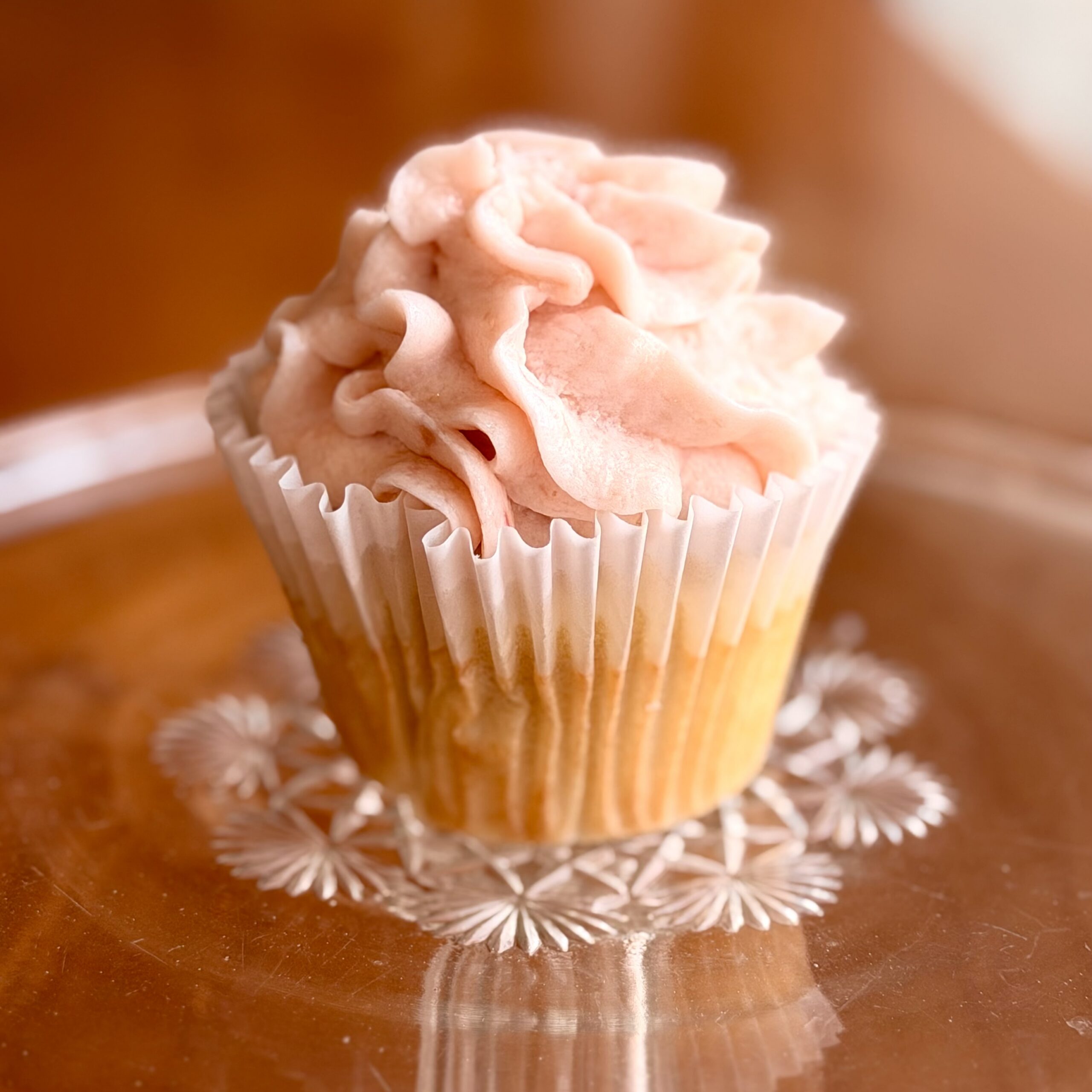 rhubarb cupcake with buttercream frosting